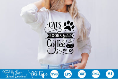 Cats Books & Coffee SVG Design, Coffee SVG Design, Funny Coffee SVG, SVGs,Quotes and Sayings,Food & Drink,On Sale, Print & Cut SVG DesignPlante 503 