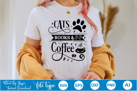 Cats Books & Coffee SVG Design, Coffee SVG Design, Funny Coffee SVG, SVGs,Quotes and Sayings,Food & Drink,On Sale, Print & Cut SVG DesignPlante 503 