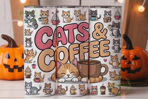 Cats & Coffee 20oz Tumbler Wrap Sublimation PixelChick 