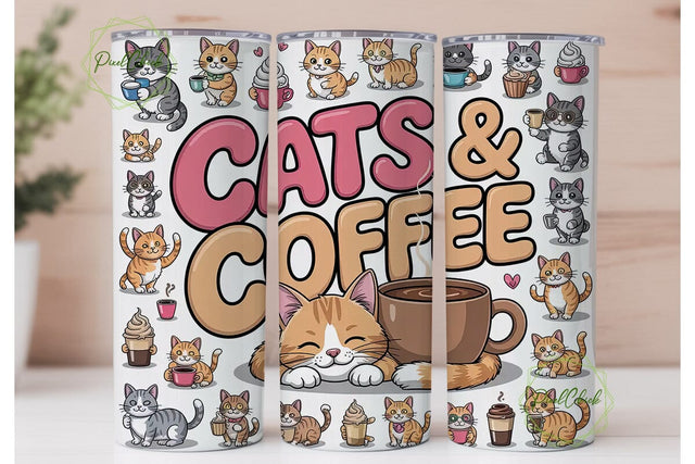 Cats & Coffee 20oz Tumbler Wrap Sublimation PixelChick 