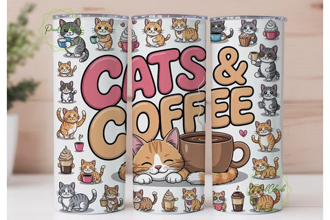 Cats & Coffee 20oz Tumbler Wrap Sublimation PixelChick 