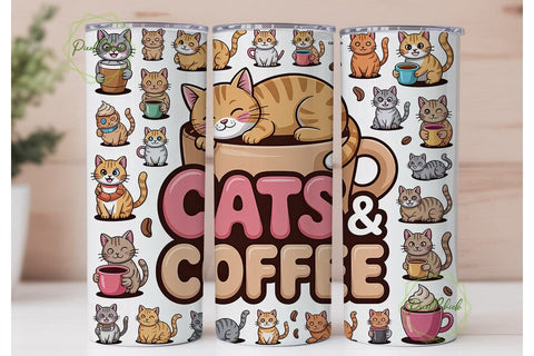 Cats & Coffee 20oz Tumbler Wrap Sublimation PixelChick 