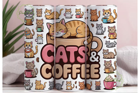 Cats & Coffee 20oz Tumbler Wrap Sublimation PixelChick 