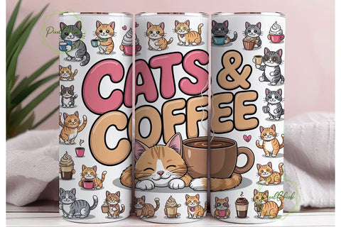 Cats & Coffee 20oz Tumbler Wrap Sublimation PixelChick 