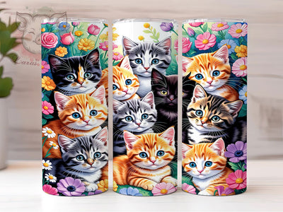 Cats Floral Nestle 20oz Tumbler, Cats Floral, Pet Lover, Whimsical Charm, Floral Nestle, Animal Motif, Skinny Tumbler, Sublimation PNG Sublimation Lara' s Designs 