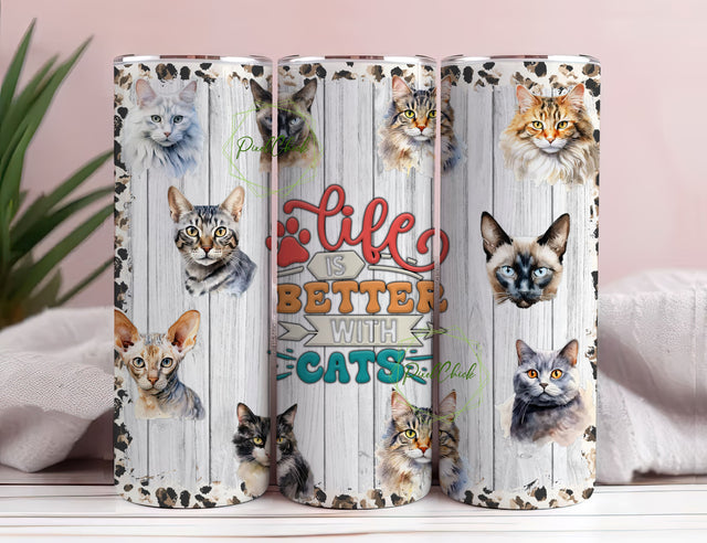 Cats Life is Better with Cats Kitties Tumbler Wrap Sublimation png, 20 oz 30 oz Skinny Tumbler, Instant Download, Cat Lover Tumbler, Cat png Sublimation PixelChick 