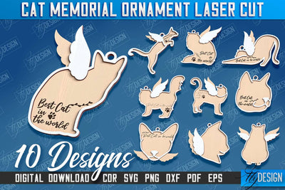 Cats Memorial Ornament Design Bundle | Cats Angels Wings | Cat Silhouette Laser Cut | CNC File SVG Fly Design 