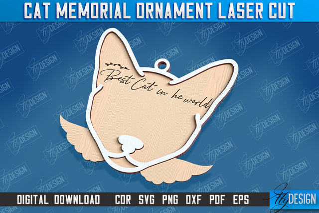 Cats Memorial Ornament Design | Cats Angels Wings | Cat Silhouette Laser Cut | CNC File SVG Fly Design 