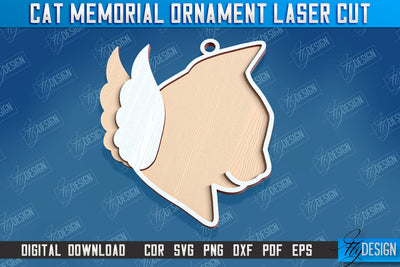Cats Memorial Ornament Design | Cats Angels Wings | Cat Silhouette Laser Cut | CNC File SVG Fly Design 