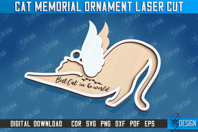 Cats Memorial Ornament Design | Cats Angels Wings | Cat Silhouette Laser Cut | CNC File SVG Fly Design 