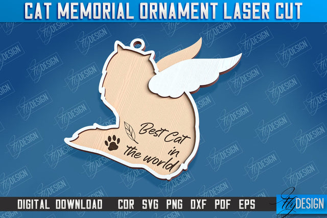 Cats Memorial Ornament Design | Cats Angels Wings | Cat Silhouette Laser Cut | CNC File SVG Fly Design 
