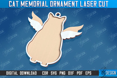 Cats Memorial Ornament Design | Cats Angels Wings | Cat Silhouette Laser Cut | CNC File SVG Fly Design 