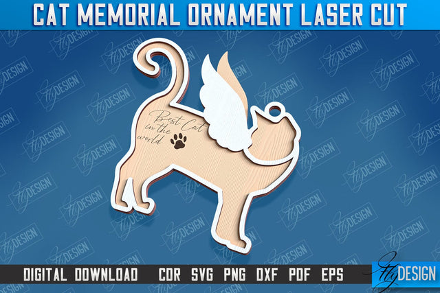 Cats Memorial Ornament Design | Cats Angels Wings | Cat Silhouette Laser Cut | CNC File SVG Fly Design 