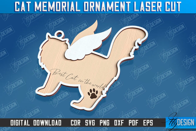 Cats Memorial Ornament Design | Cats Angels Wings | Cat Silhouette Laser Cut | CNC File SVG Fly Design 