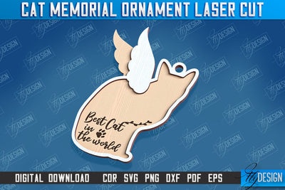 Cats Memorial Ornament Design | Cats Angels Wings | Cat Silhouette Laser Cut | CNC File SVG Fly Design 