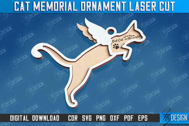 Cats Memorial Ornament Design | Cats Angels Wings | Cat Silhouette Laser Cut | CNC File SVG Fly Design 