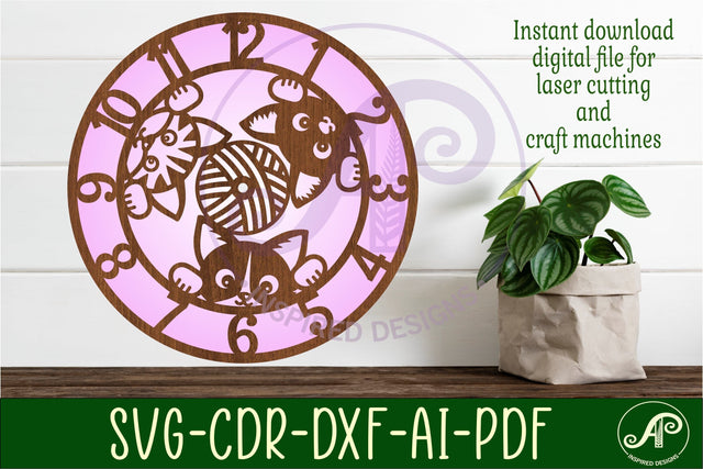 Cats wall clock laser cut files, SVG file. vector SVG APInspireddesigns 
