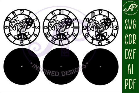 Cats wall clock laser cut files, SVG file. vector SVG APInspireddesigns 