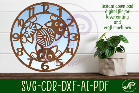 Cats wall clock laser cut files, SVG file. vector SVG APInspireddesigns 