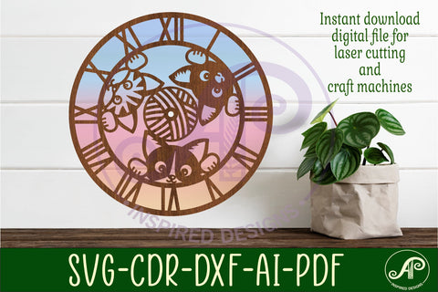 Cats wall clock laser cut files, SVG file. vector SVG APInspireddesigns 