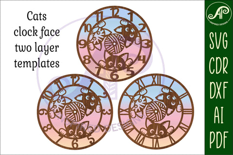Cats wall clock laser cut files, SVG file. vector SVG APInspireddesigns 