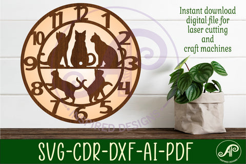 Cats wall clock laser cut files, SVG SVG APInspireddesigns 