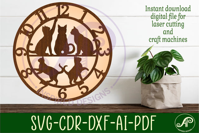 Cats wall clock laser cut files, SVG SVG APInspireddesigns 