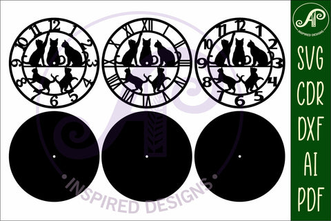 Cats wall clock laser cut files, SVG SVG APInspireddesigns 