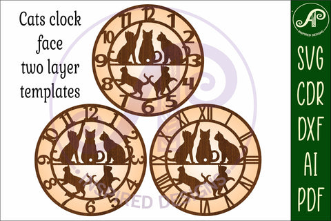 Cats wall clock laser cut files, SVG SVG APInspireddesigns 