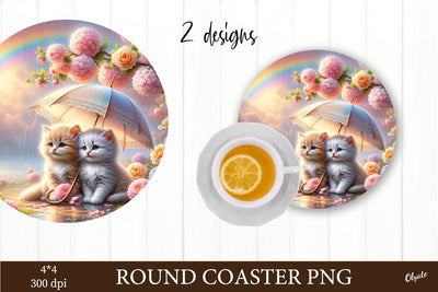 Cats with Umbrella Sublimation PNG. Round Coaster PNG Sublimation Olga Terlyanskaya 