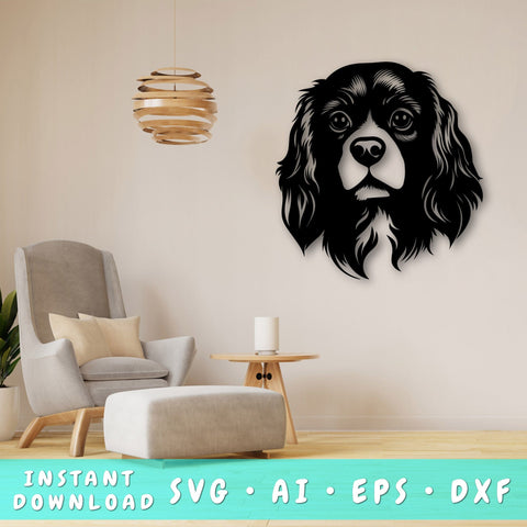 Cavalier King Charles Spaniel Laser SVG Cut File, Cavalier Glowforge File, Cavalier DXF, Cavalier King Charles Spaniel Wall Art SVG SVG HappyDesignStudio 