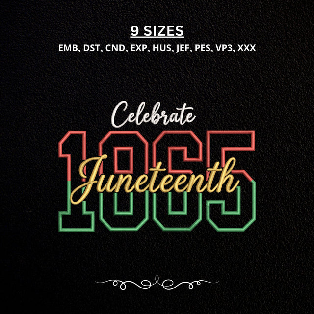 Celebrate Juneteenth 1865 Embroidery Design – Juneteenth Freedom Day African American Heritage Machine Embroidery File Embroidery/Applique DESIGNS PatternFeed8 