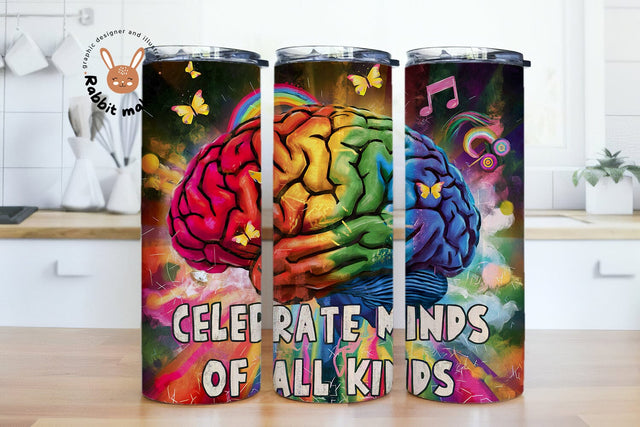 Celebrate minds of all kinds Png, Autism brain png 20oz Skinny Tumbler, Autism Awareness png, Autism puzzle png,Sublimation Design Templates Sublimation Rabbitmakies 
