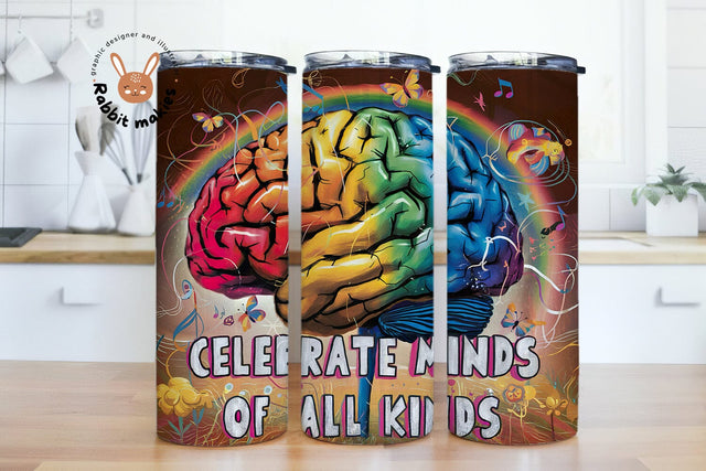 Celebrate minds of all kinds Png, Autism brain png 20oz Skinny Tumbler, Autism Awareness png, Autism puzzle png,Sublimation Design Templates Sublimation Rabbitmakies 