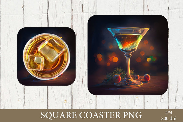 Celebration Square Coaster PNG. Cocktail Clipart PNG Sublimation Olga Terlyanskaya 