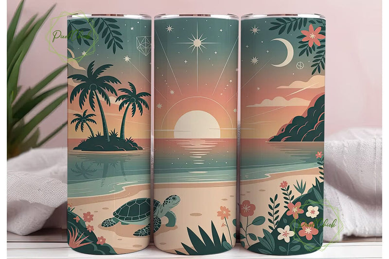 Celestial Beach Sunset 20oz Tumbler Wrap Sublimation PixelChick 