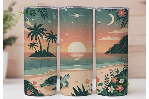 Celestial Beach Sunset 20oz Tumbler Wrap Sublimation PixelChick 