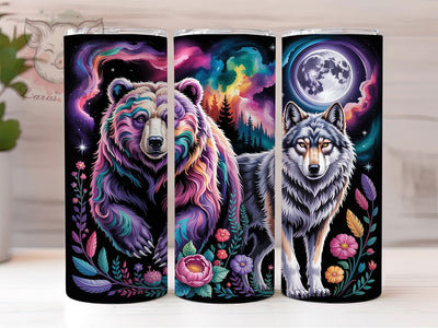 Celestial Bear Wolf Moon 20oz Tumbler, Wolf Moon, Unified Scene, Mystical Animals, Cosmic Night, 20oz Tumbler Wrap, Sublimation PNG Sublimation Lara' s Designs 