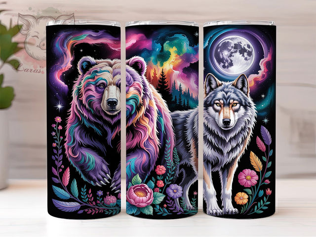 Celestial Bear Wolf Moon 20oz Tumbler, Wolf Moon, Unified Scene, Mystical Animals, Cosmic Night, 20oz Tumbler Wrap, Sublimation PNG Sublimation Lara' s Designs 