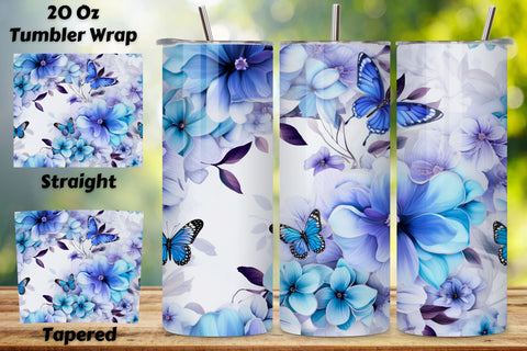 Celestial Blossoms Tumbler Design, alcohol ink butterflies Sublimation FloridPrintables 