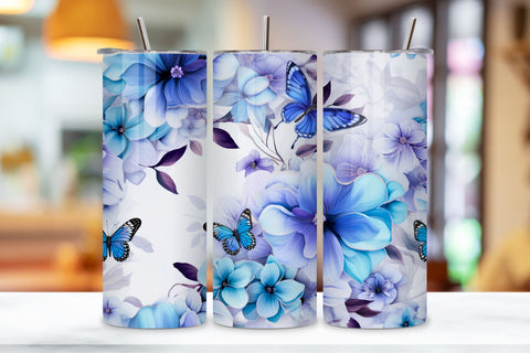 Celestial Blossoms Tumbler Design, alcohol ink butterflies Sublimation FloridPrintables 