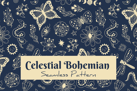 Celestial Bohemian Seamless Pattern JPG EPS Digital Pattern Rin Green 