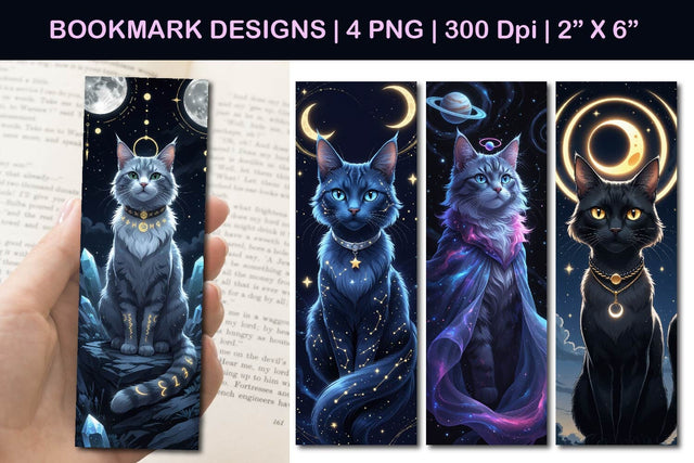 Celestial cat bookmark design, moon cat bookmark design Sublimation Paper Switch 