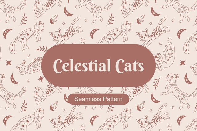 Celestial Cats Seamless Pattern Digital Pattern Rin Green 