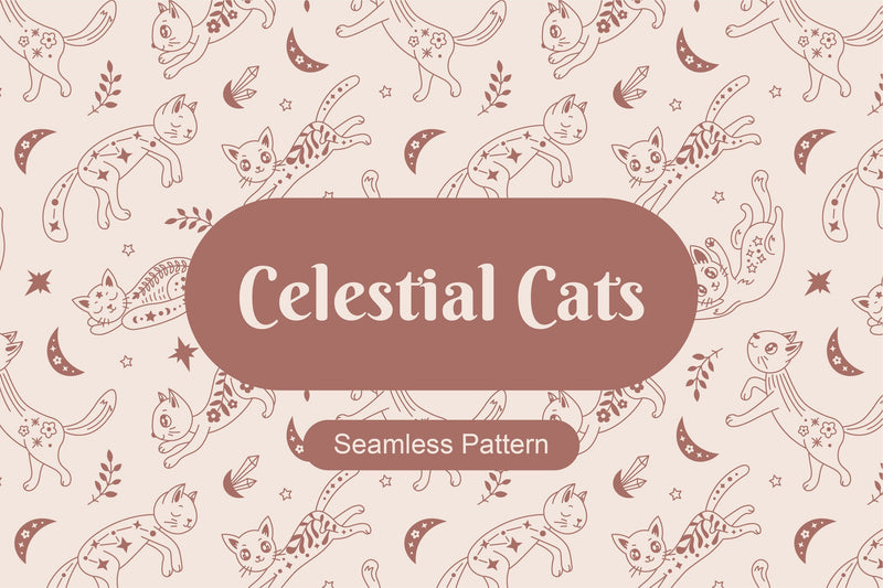 Celestial Cats Seamless Pattern Digital Pattern Rin Green 