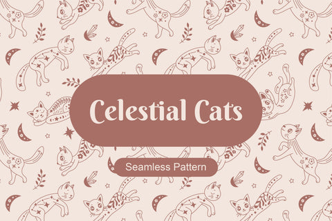 Celestial Cats Seamless Pattern Digital Pattern Rin Green 