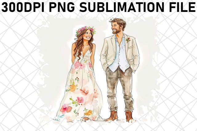 Celestial Celebration: Watercolor Bride & Groom Illustration Sublimation afrosvg 