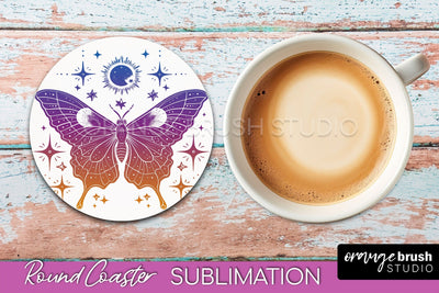Celestial Coaster Sublimation, Boho Mystical Round Coaster Sublimation OrangeBrushStudio 