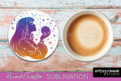 Celestial Coaster Sublimation, Boho Mystical Round Coaster Sublimation OrangeBrushStudio 