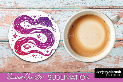 Celestial Coaster Sublimation, Boho Mystical Round Coaster Sublimation OrangeBrushStudio 